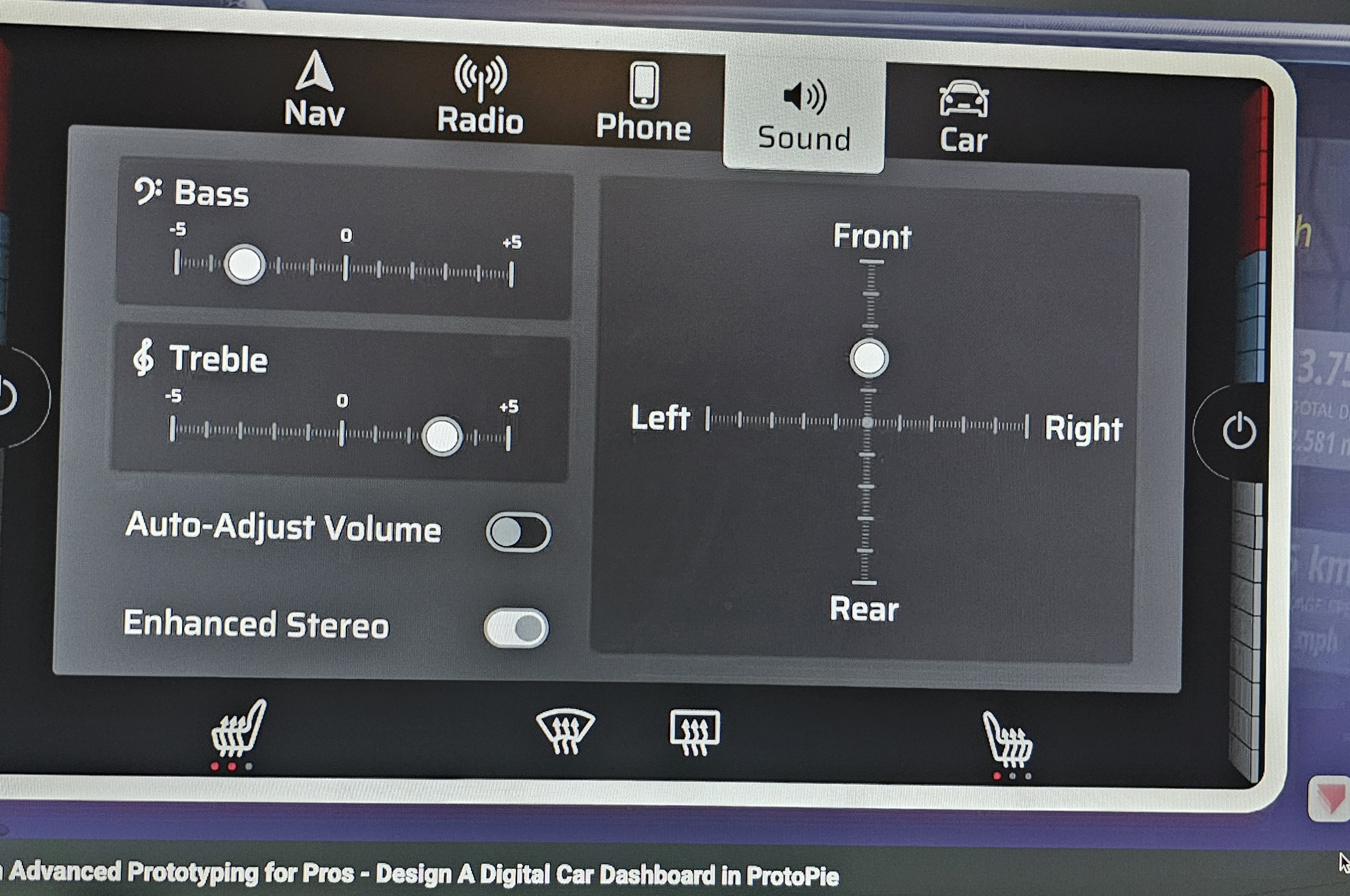 This type of screen UI was the common control type of interface that allow minute touch adjustments. Volume or color can both be adjusted with a similar UI. However these pages are usually hidden behind other screens even if available. A seperate interface that provide these features was the idea with the sound controls. This idea was narrowed to visual effects.