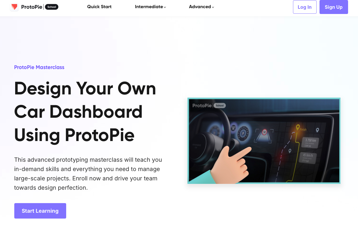 Protopie courses that help build knowledge on digital car interfaces.