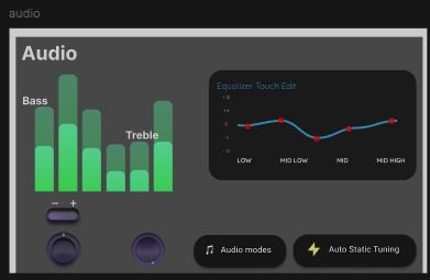 Audio controls in digial format. These screens if available are usually behind other screens, not easily accessible.Audio is a great sensory experience for drivers in their car. Hearing, Seeing,soft touch, smell are all being more designed for interior car spaces.
